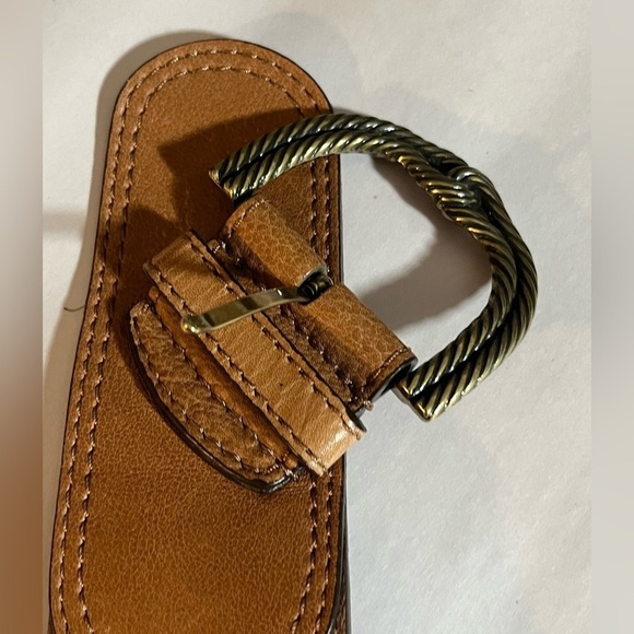 Chicos genuine leather boho Festival Brown/Tan artsy belt gold buckle Medium - Picture 3 of 11